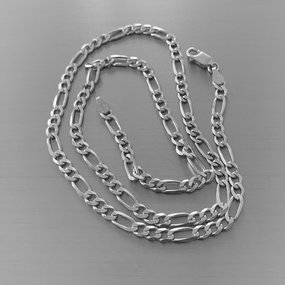 Sterling Silver Unisex Figaro Italian Chain, Silver Necklace, Link Jewelry - Picture 2 of 7